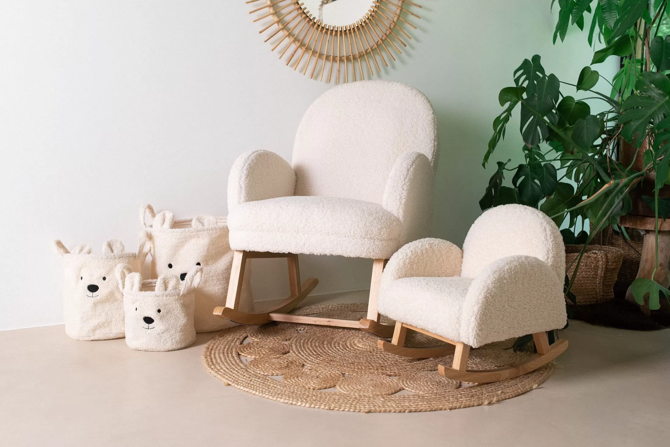 Store Chaise A Bascule Pour Enfants - Teddy - Ecru Naturel Enfant Chaises Enfants | Fauteuils À Bascule