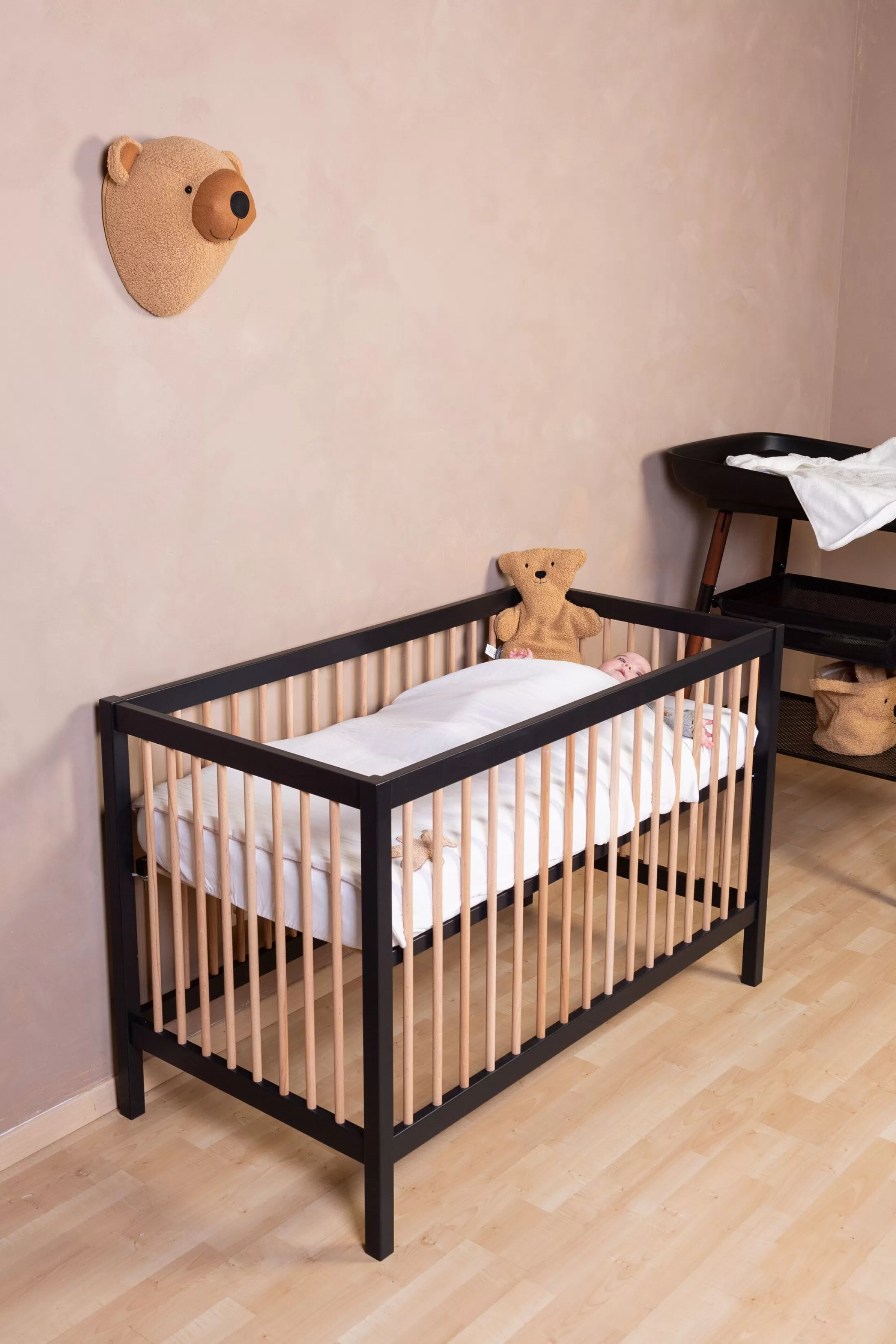 Shop COT 97 - Lit de bébé - 120x60Cm – Noir Naturel Enfant Lits D'enfant Et De Bébé