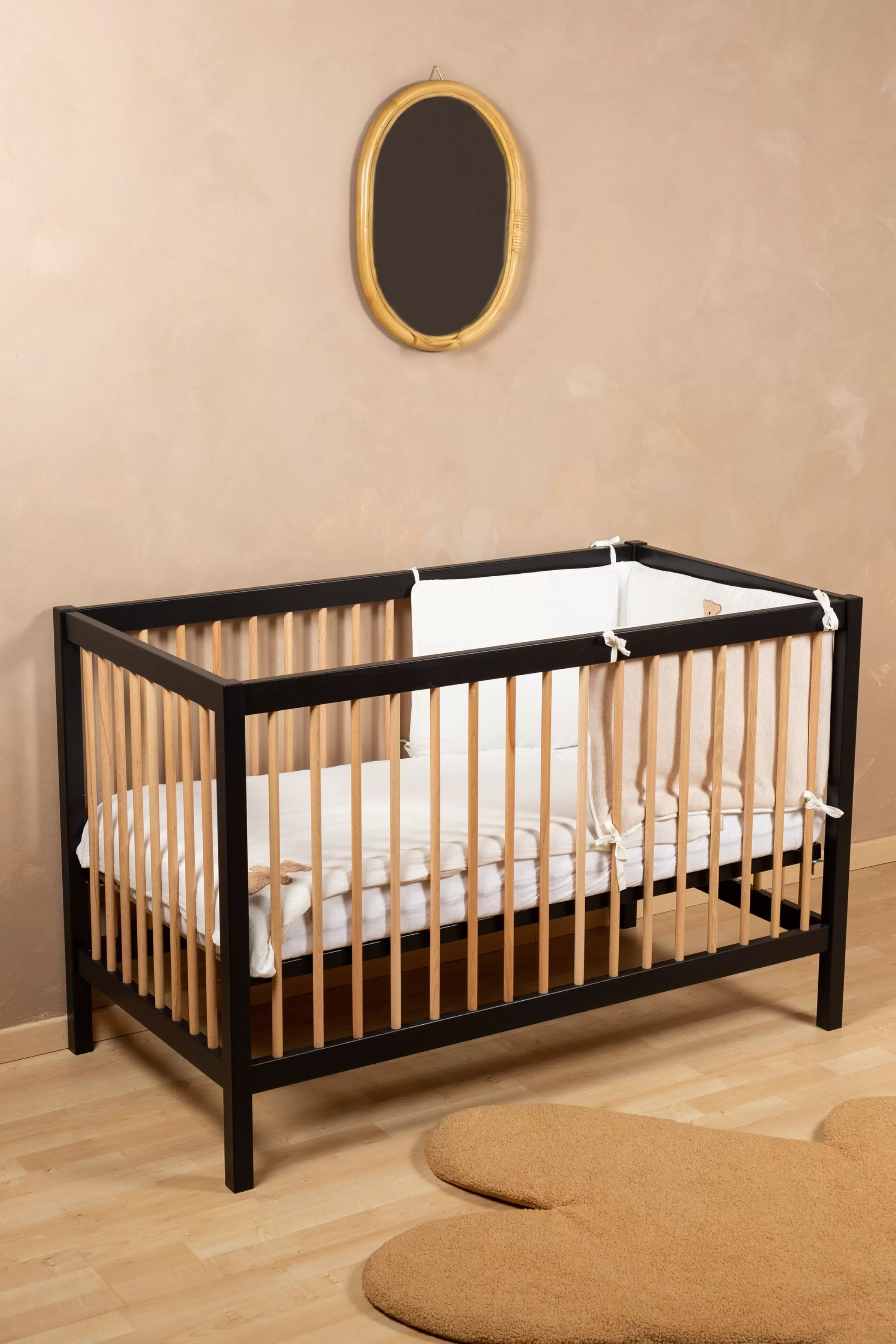 Shop COT 97 - Lit de bébé - 120x60Cm – Noir Naturel Enfant Lits D'enfant Et De Bébé