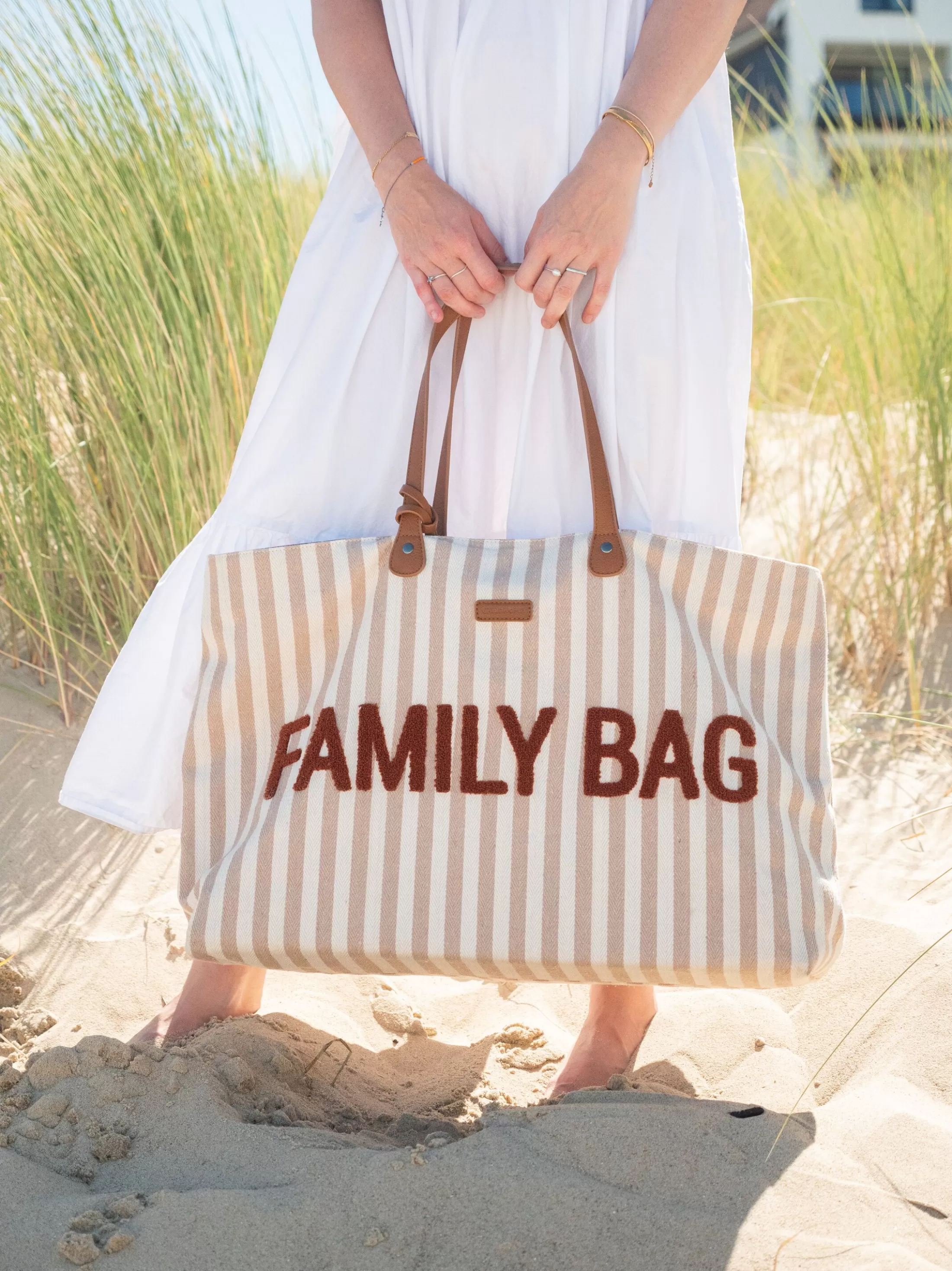 Hot Family Bag Sac à Langer - Rayures - Nude/Terracotta Family Bag | Family Bag