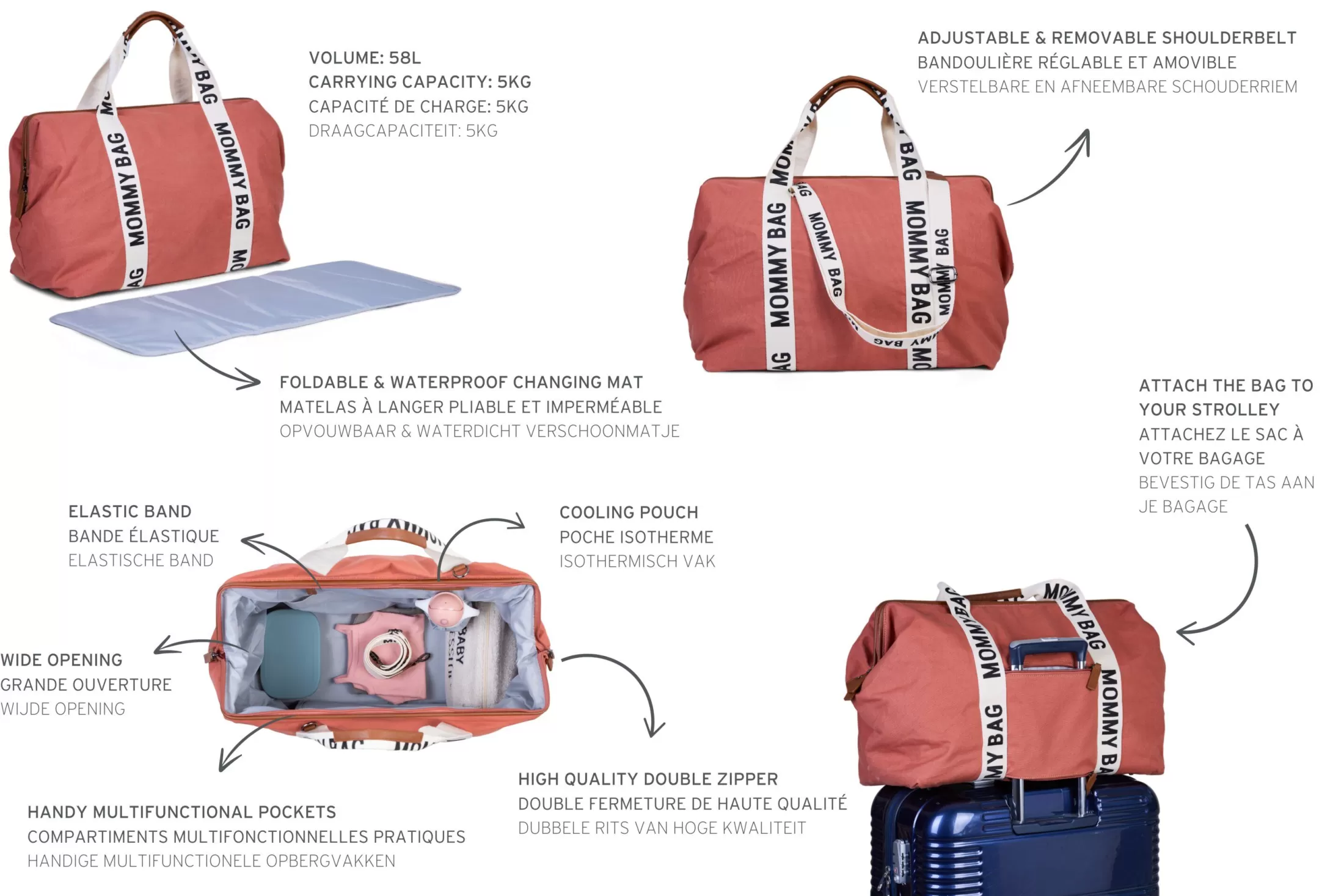 Shop Mommy Bag ® Sac A Langer – Signature - Toile - Terracotta Signature Collection | Mommy Bag ®