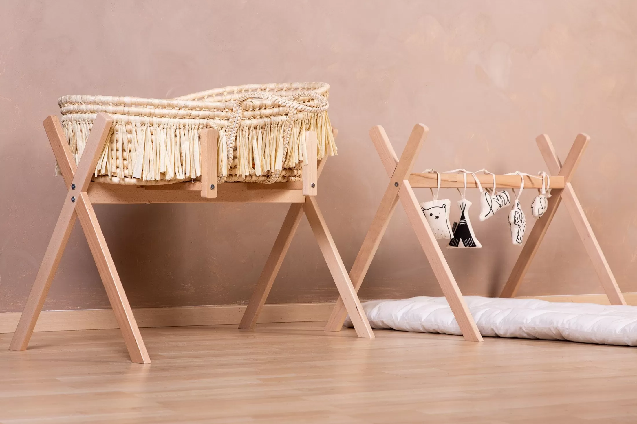 Discount Tipi Support Pour Couffin Moise + Arche Bébé - Bois - Nature Baby Gyms & Mobile | Supports